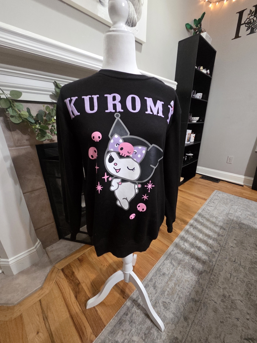 Kuromi Black Graphic Sweatshirt with Pink Accents